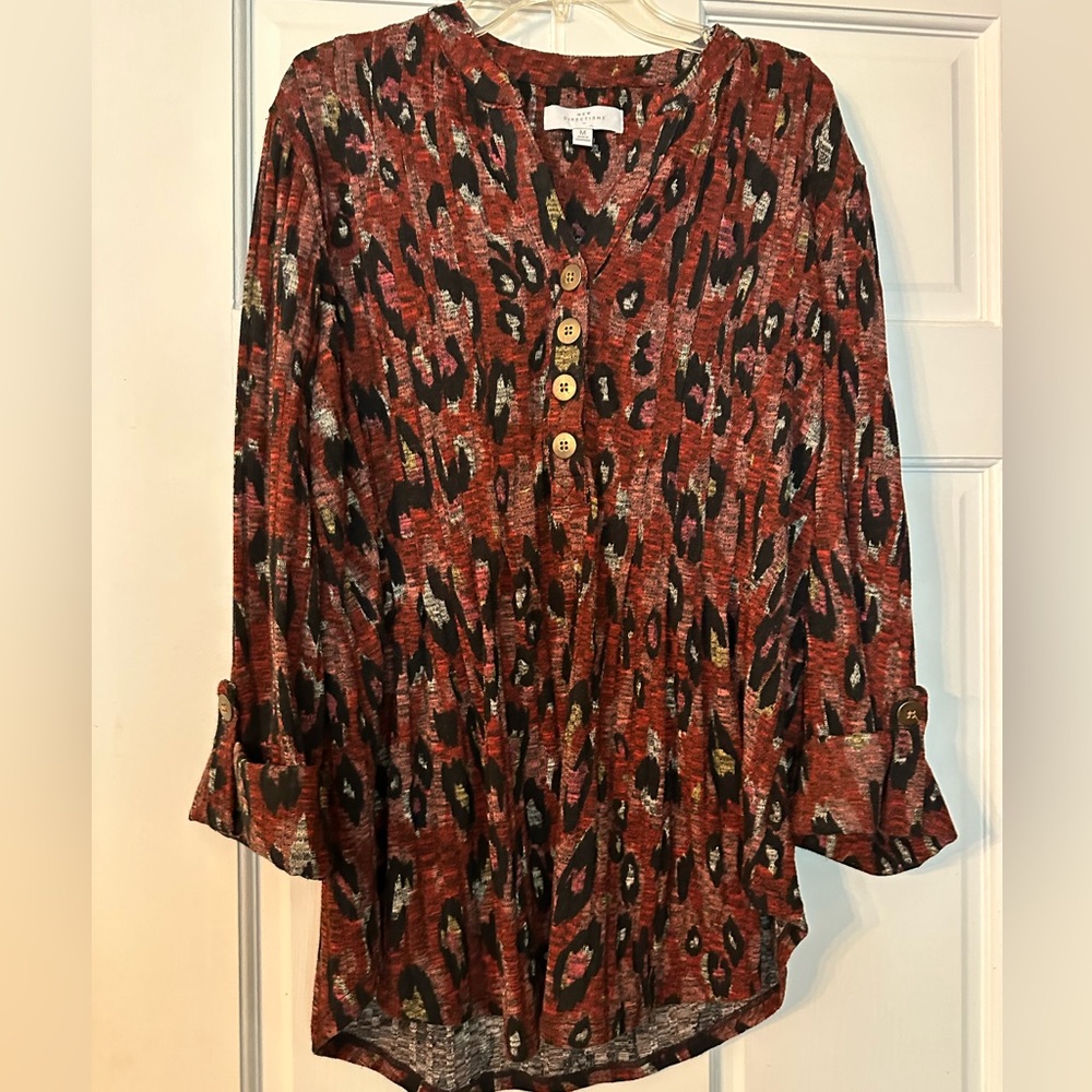 Medium new directions women's blouse tunic fall animal print top